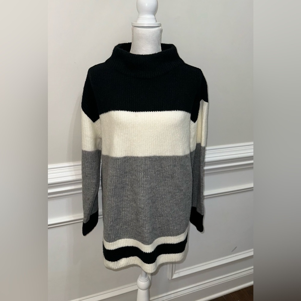 Talbots Black Cream And Gray Color Block Striped … - image 3